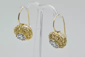 8K geltonas auksas 333 Zircon auskarai vec002x-zi Rusų Tarybinis TSRS Vintažiniai papuošalai Art Deco style Rusiškas sovietinis 